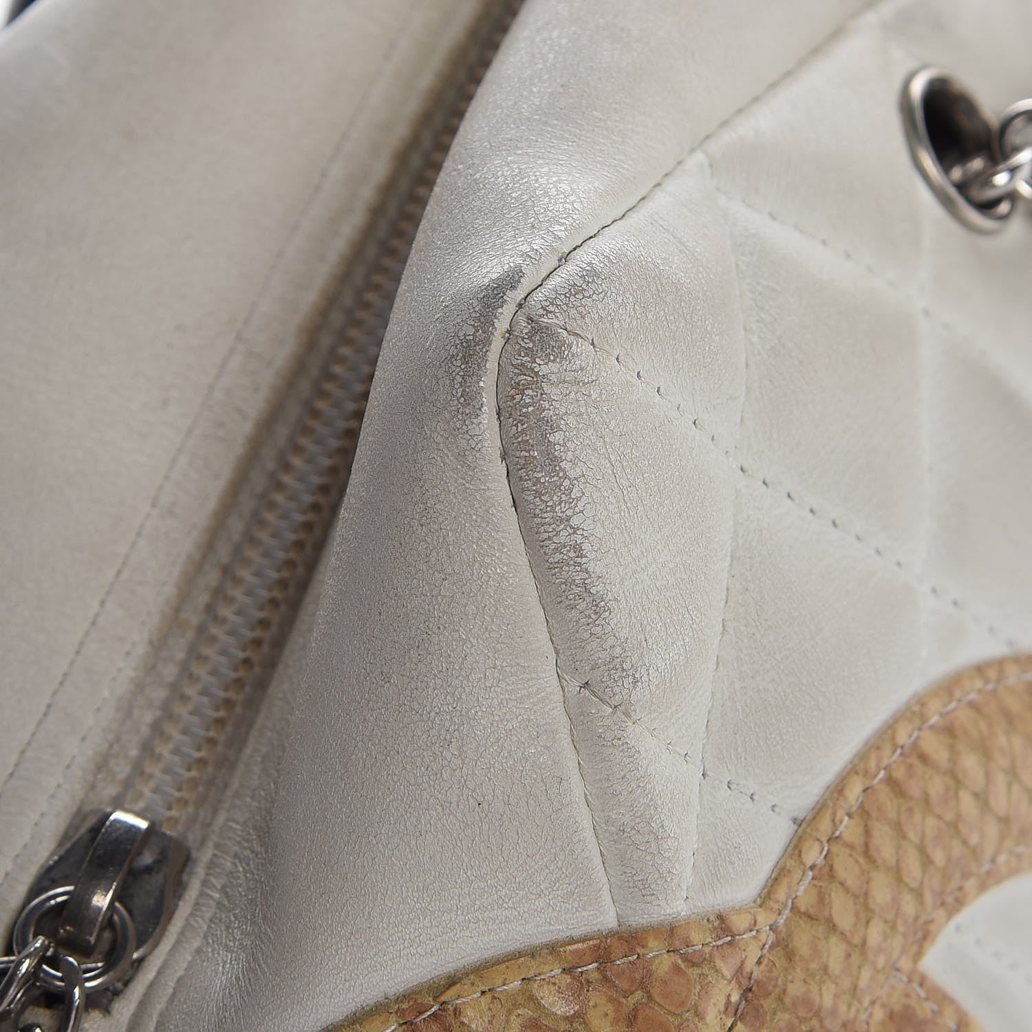 Chanel Calfskin Python Quilted Large Cambon Bowler White 9 of 26
