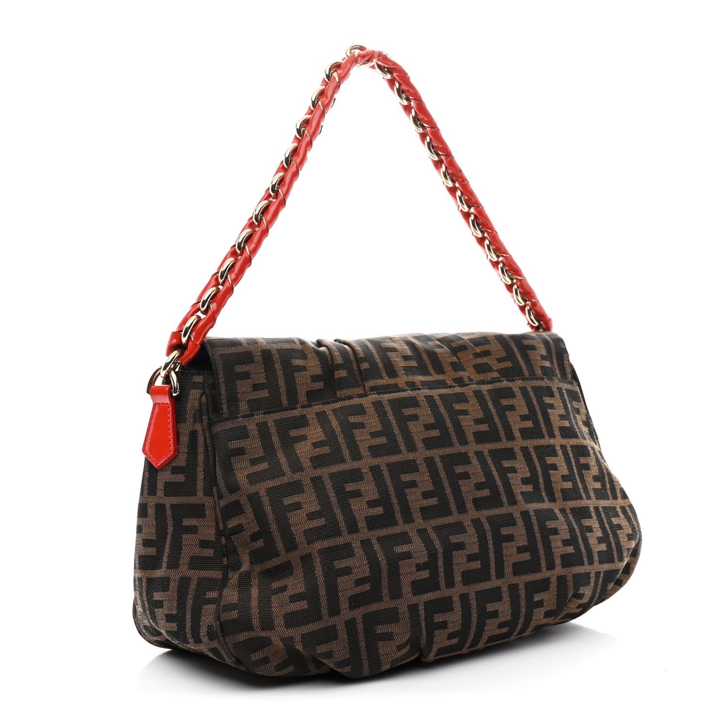 Fendi 39サイズ Fendi Zucca Patent Mia Shoulder Flap Tabasco Red 1789616