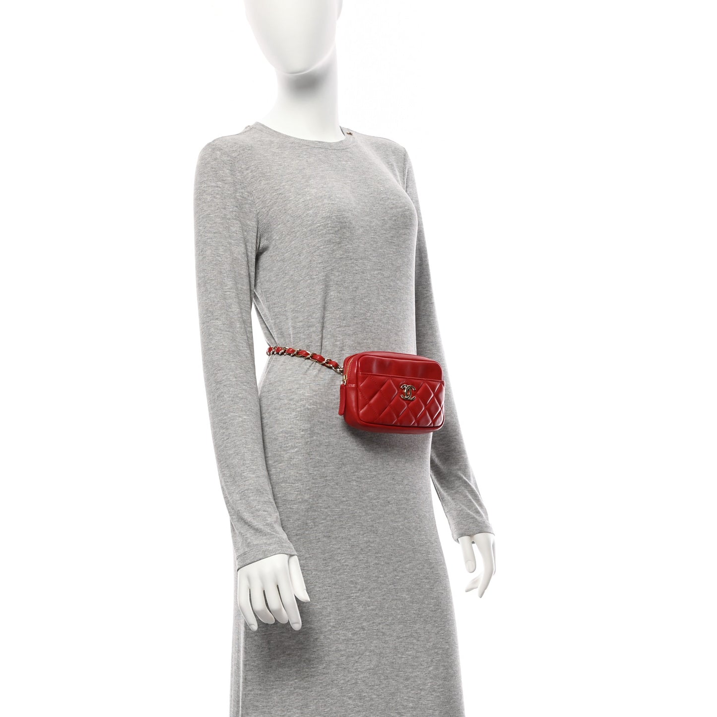 Lambskin Quilted Waist Bag With Pouch Red