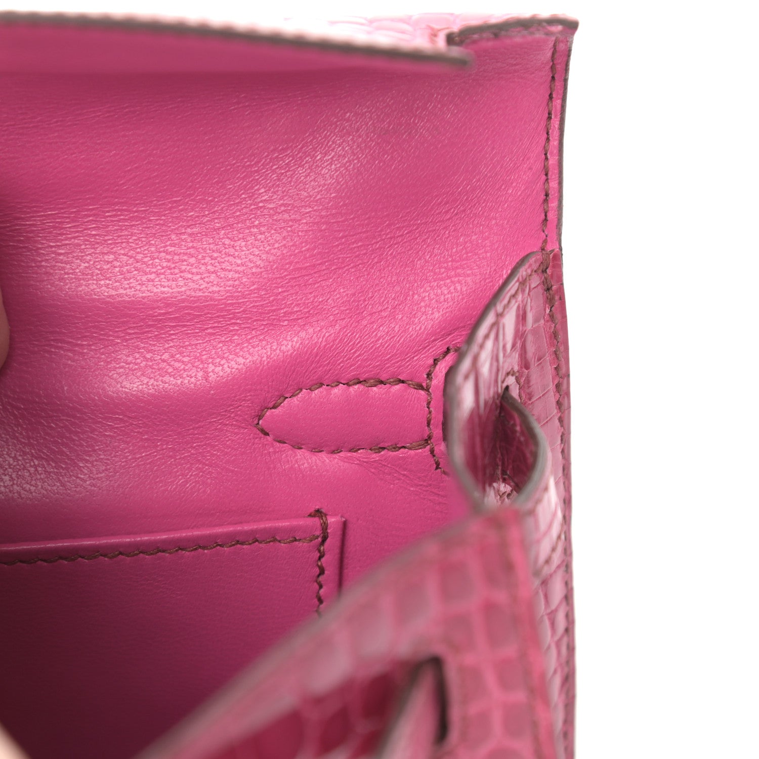 Hermes Shiny Alligator Kelly Pochette Fuchsia 12 of 26