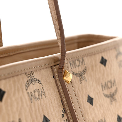 MCM Visetos Medium Top Zip Shopper Tote Beige 13 of 15