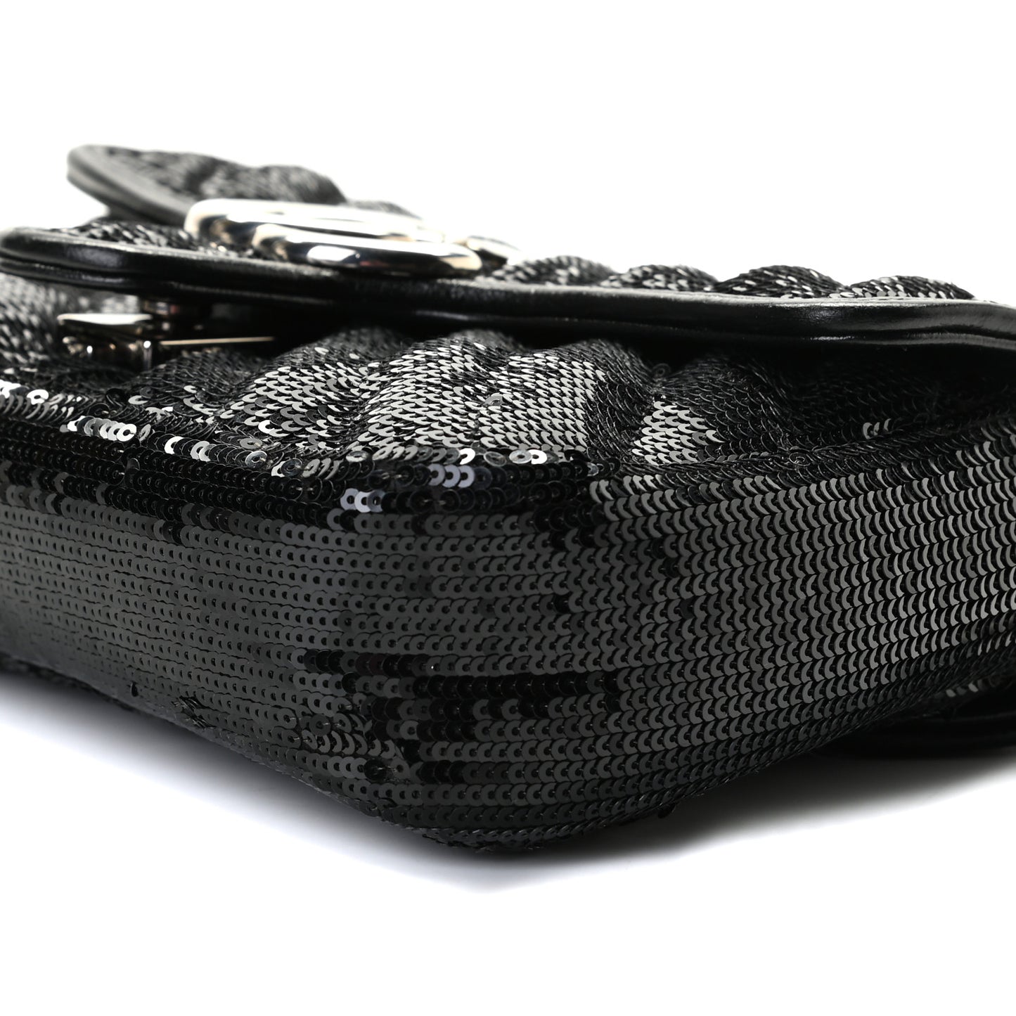 Sequin Matelasse Diagonal Mini GG Marmont Shoulder Bag Black