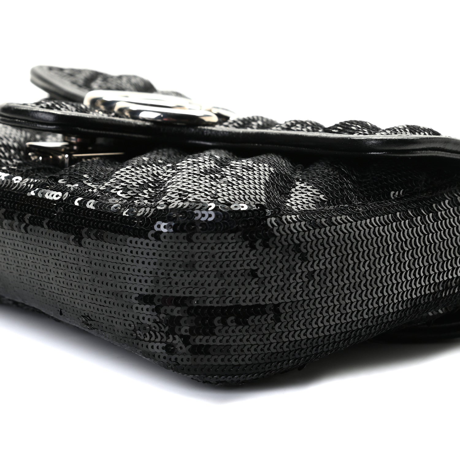 Gucci Sequin Matelasse Diagonal Mini GG Marmont Shoulder Bag Black 6 of 11