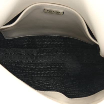 Prada Spazzolato Cleo Flap Adjustable Strap Shoulder Bag White Black 5 of 16