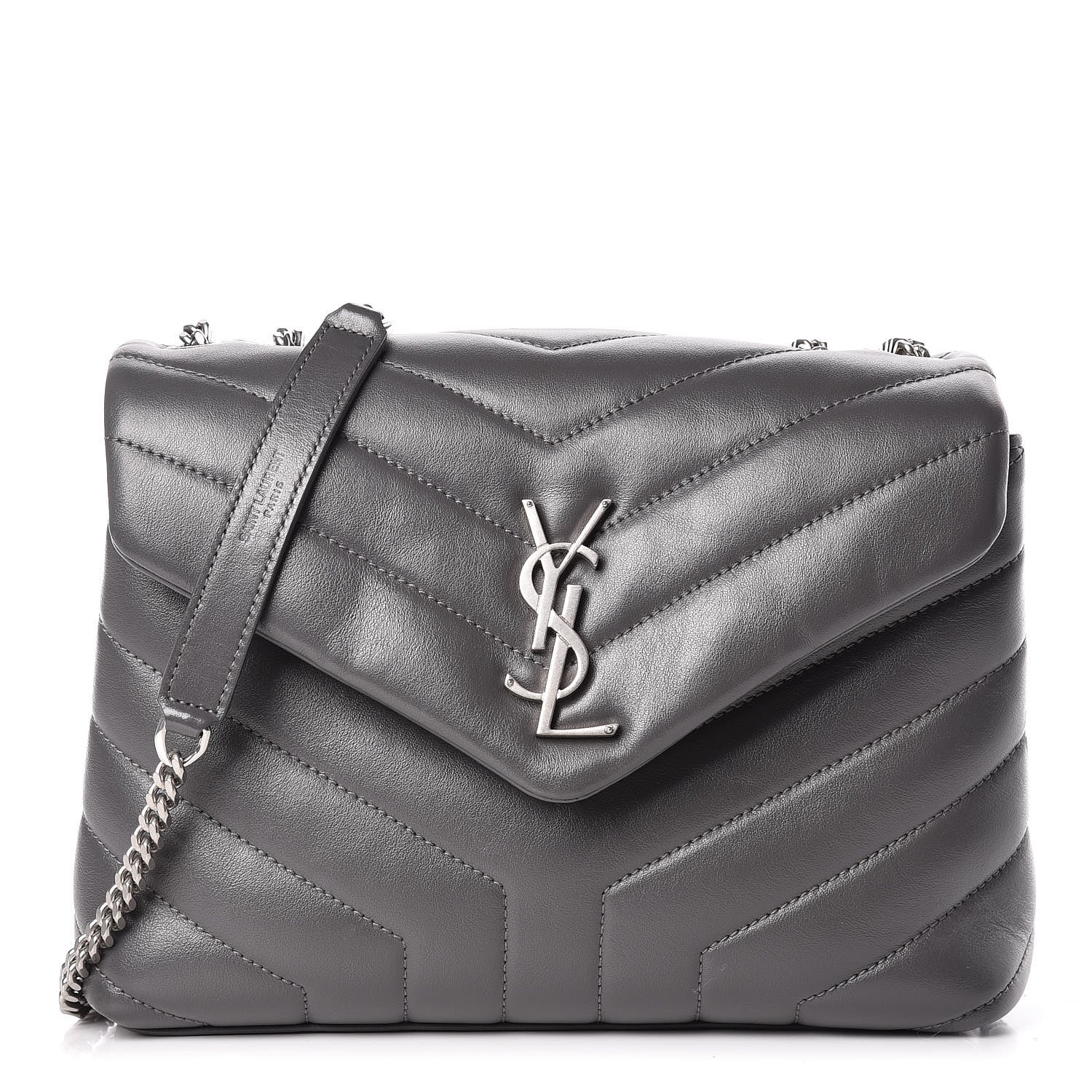Saint Laurent Calfskin Y Quilted Monogram Small Loulou Chain Satchel Asphalt 1 of 10