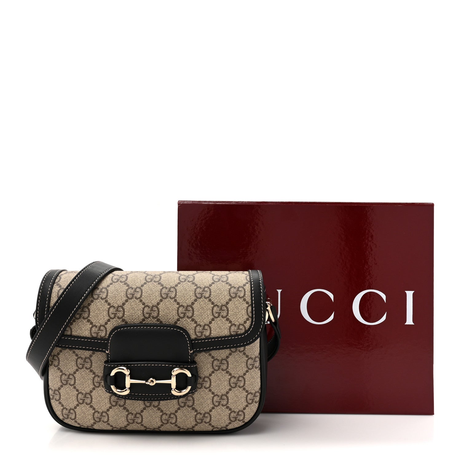 Gucci GG Supreme Monogram Horsebit 1955 Soft Small Shoulder Bag Beige Black 12 of 12