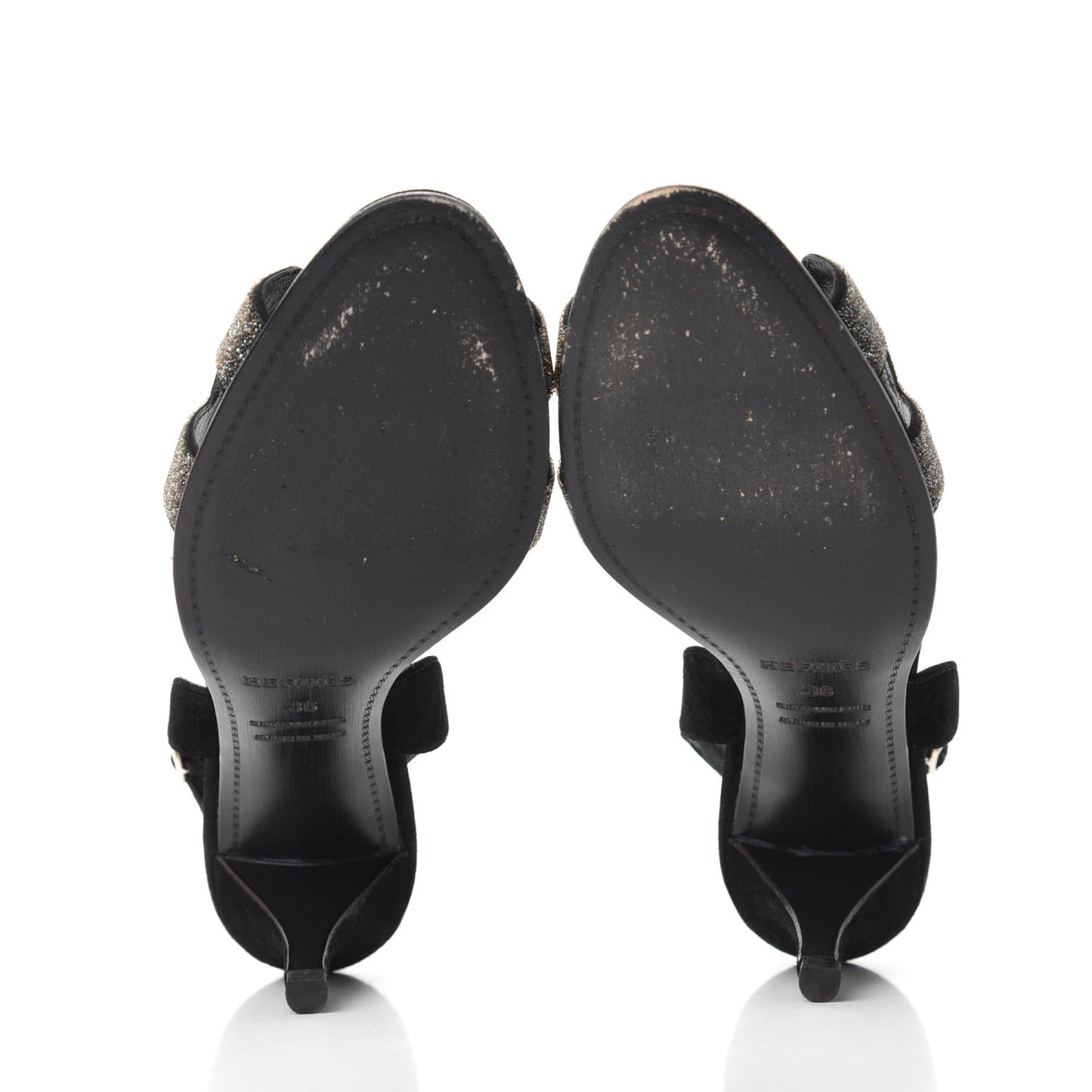 Velour Goatskin Crystal Poudre Night 70 Slingback Sandals 36 Argent Black