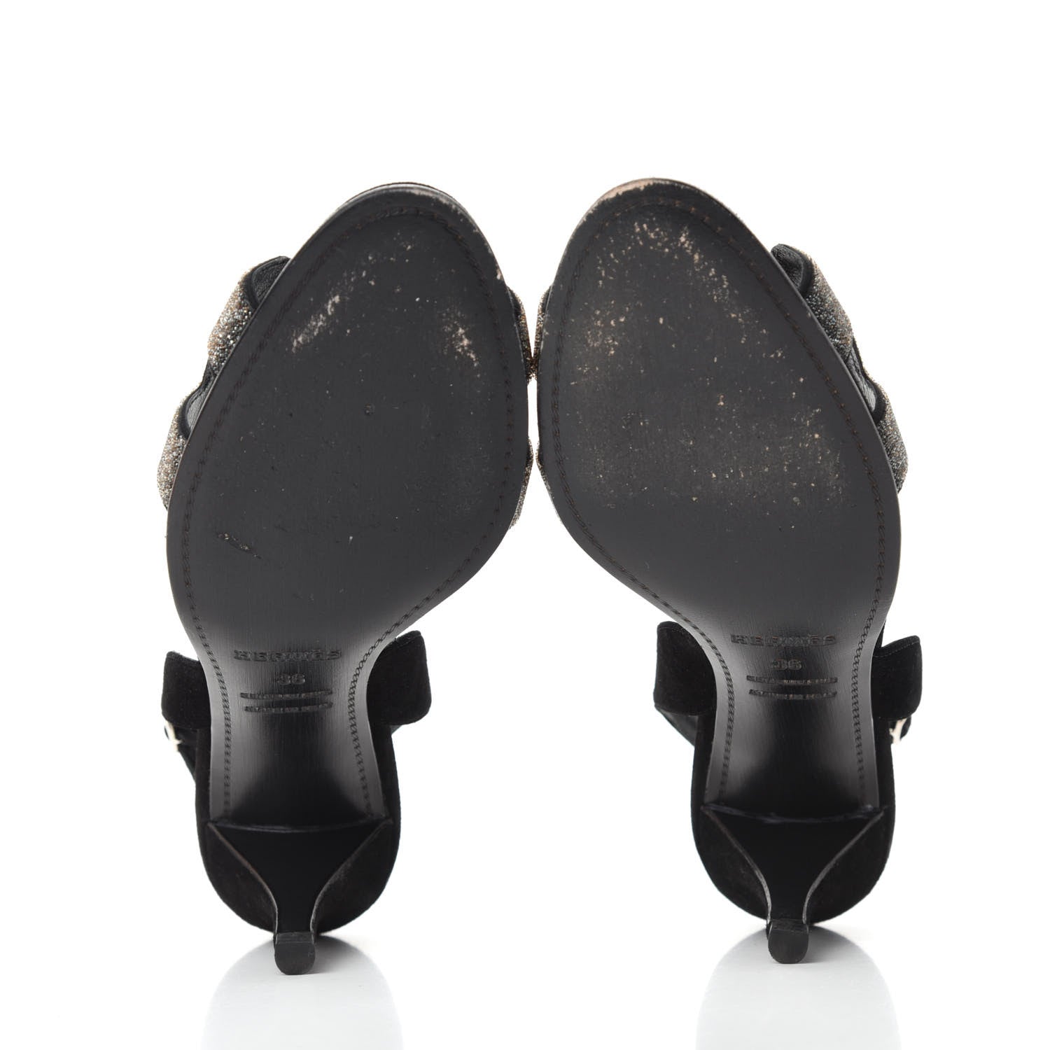 Hermes Velour Goatskin Crystal Poudre Night 70 Slingback Sandals 36 Argent Black 5 of 10