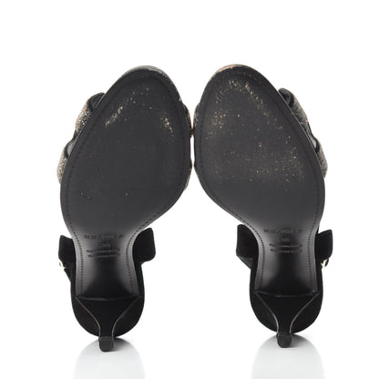 Hermes Velour Goatskin Crystal Poudre Night 70 Slingback Sandals 36 Argent Black 5 of 10