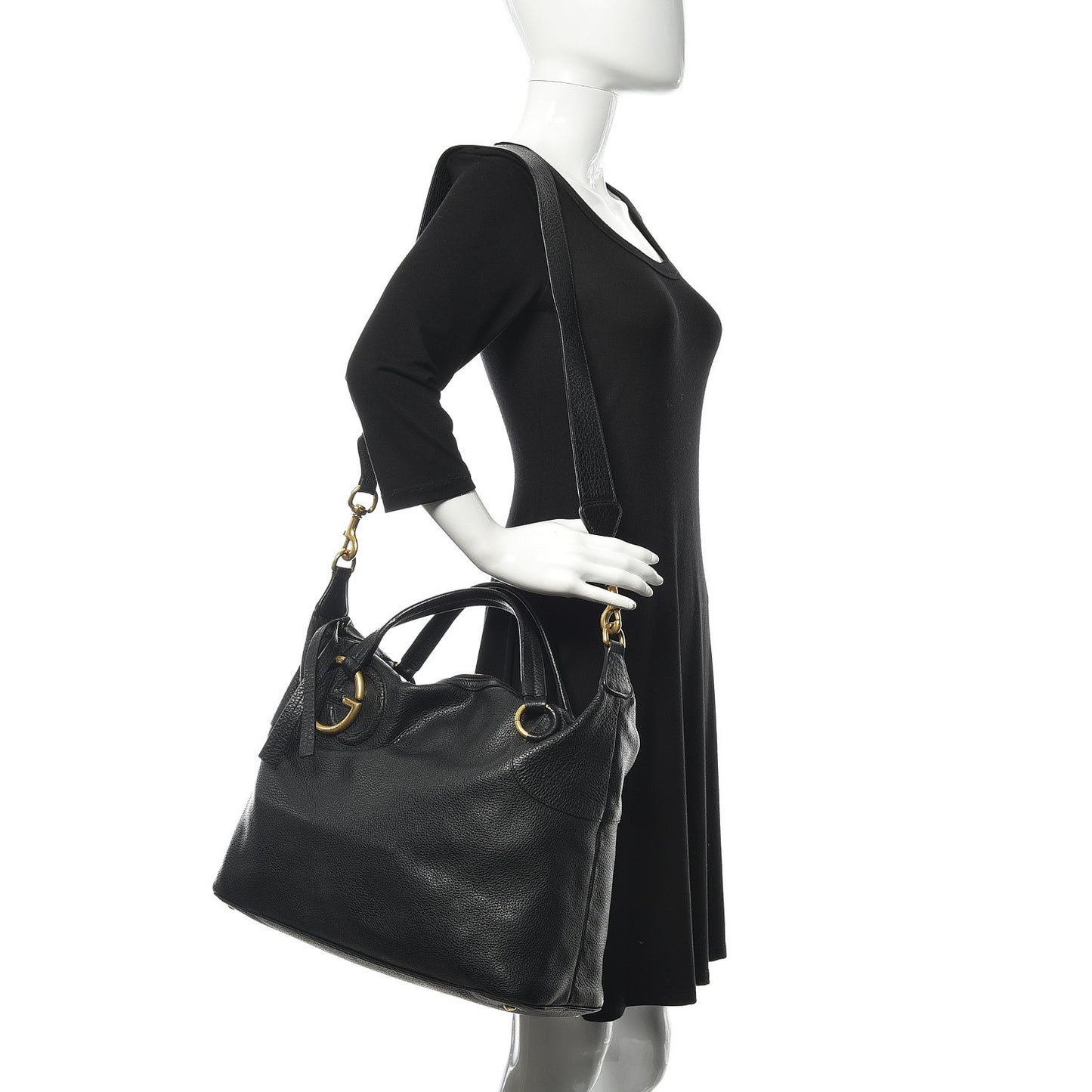 Pebbled Calfskin Twill Medium Top Handle Satchel Black