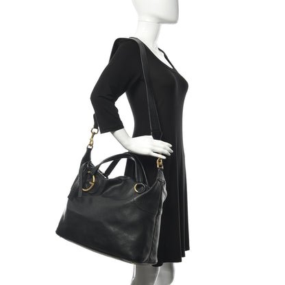 Gucci Pebbled Calfskin Twill Medium Top Handle Satchel Black 2 of 13