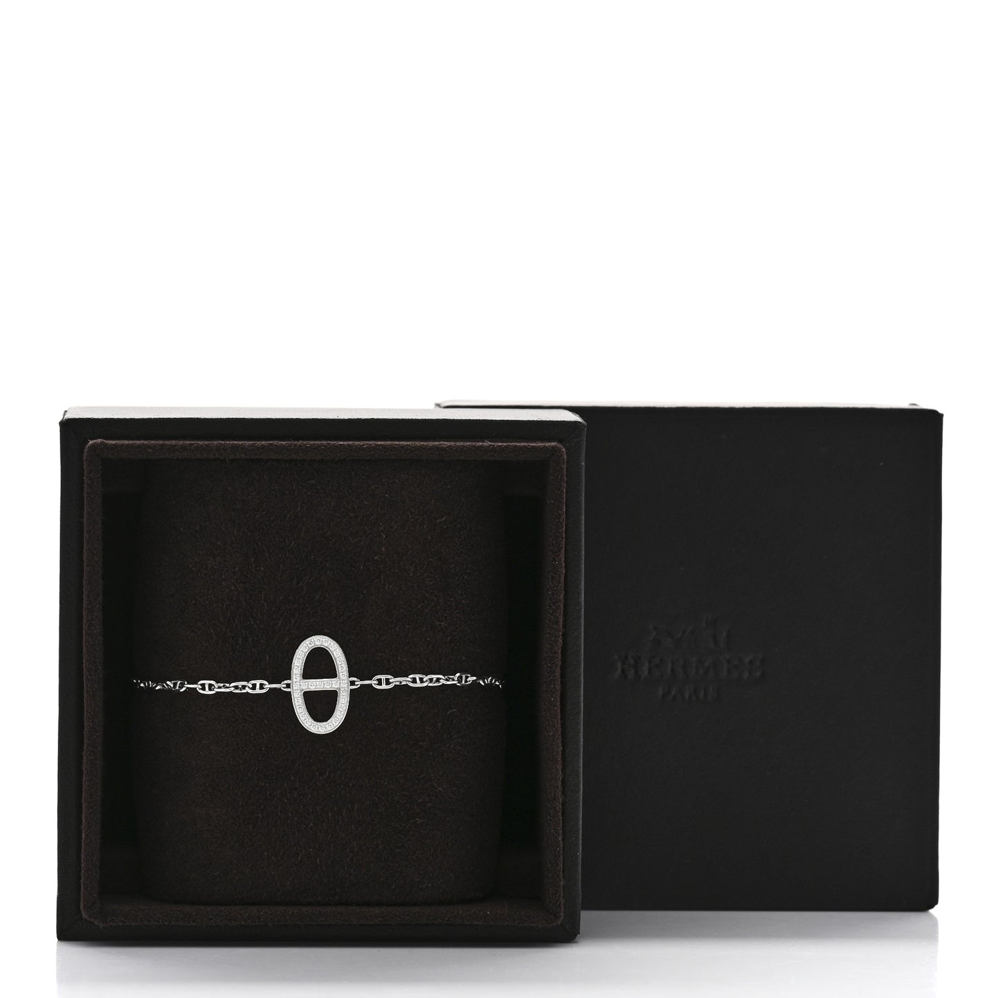 18K White Gold Diamond Chaine d'Ancre Contour Bracelet SH