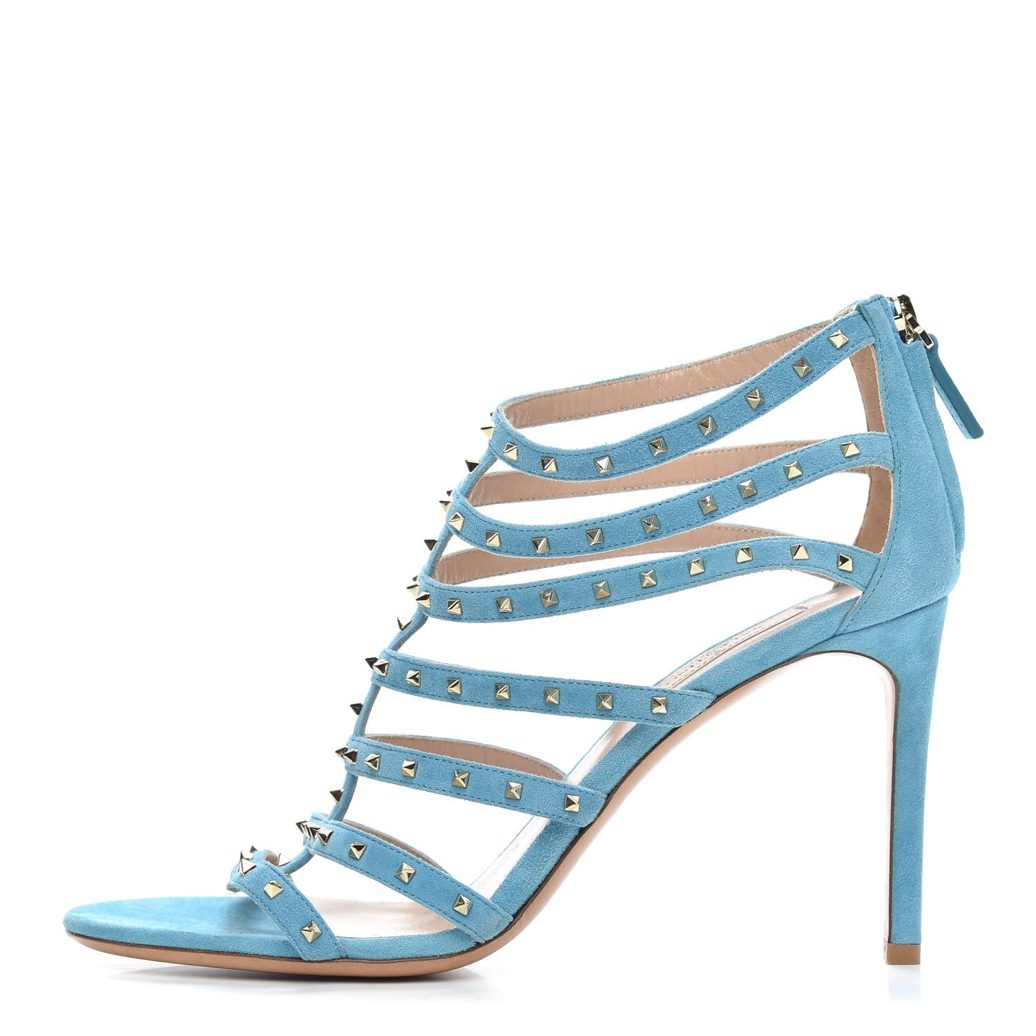 Valentino Garavani Suede Lovestud Caged 90mm Sandals 39 Cerulean 1 of 7