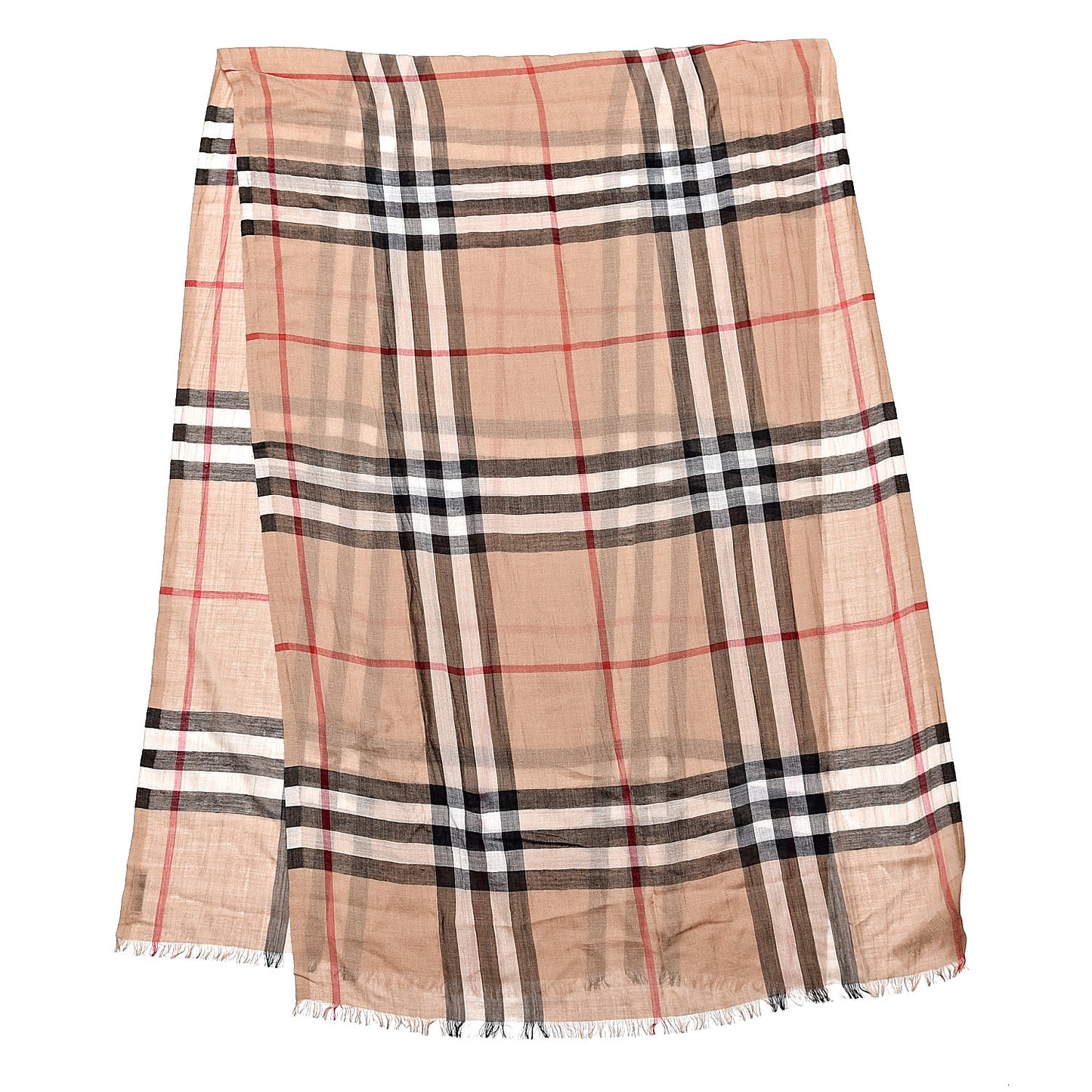 Wool Silk House Check Lightweight Scarf Camel