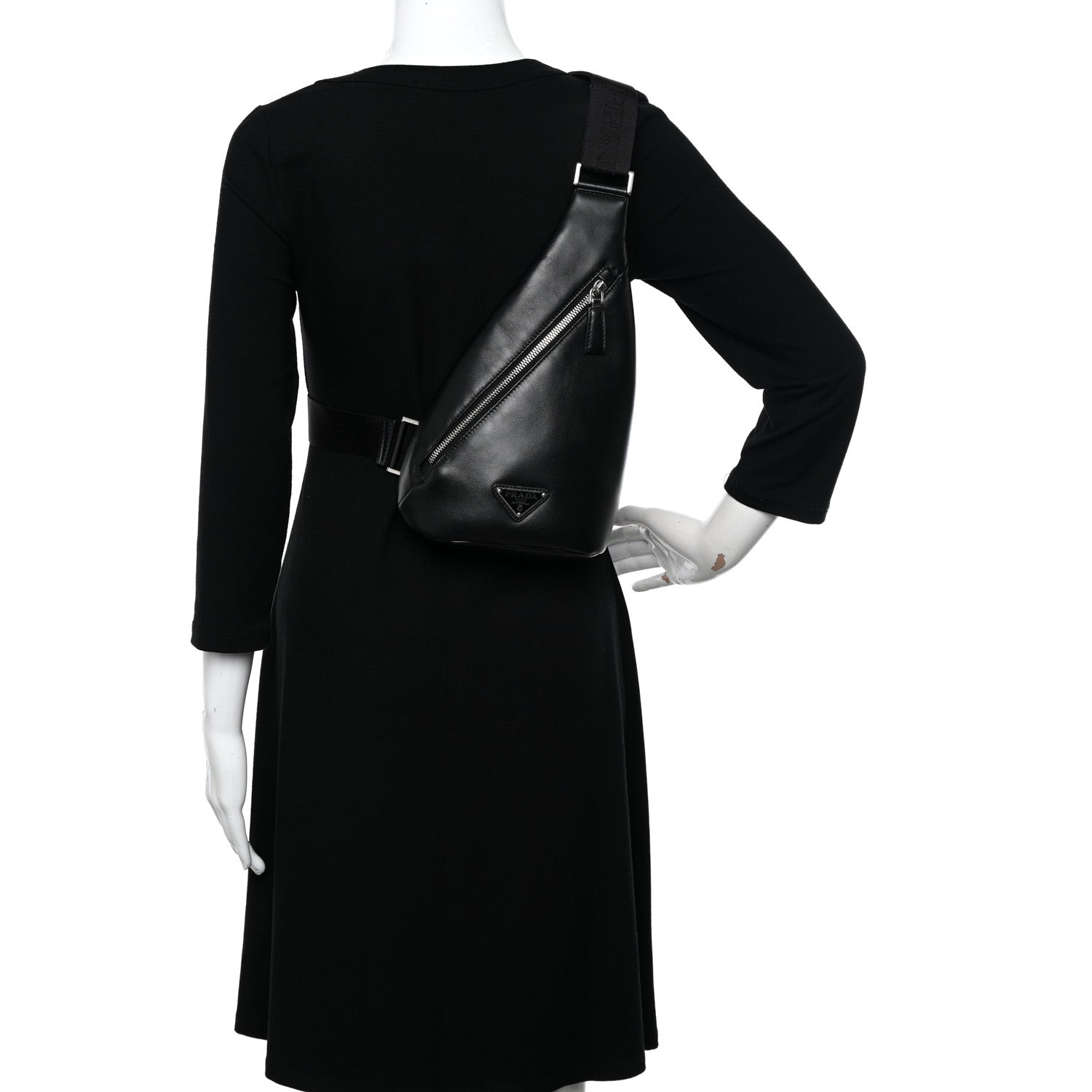 Prada Softy Calfskin Triangle Cross Bag Black 2 of 10