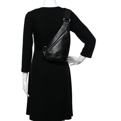 Prada Softy Calfskin Triangle Cross Bag Black 2 of 10