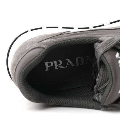 Prada Re-Nylon Suede Metal Triangle Logo Quilted 45mm Sneakers 38 Ghiaia 8 of 11