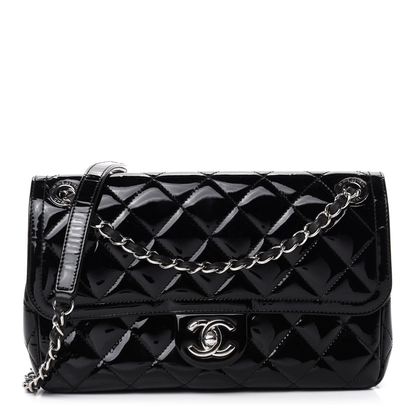 Patent Quilted Large Coco Shine Flap Black