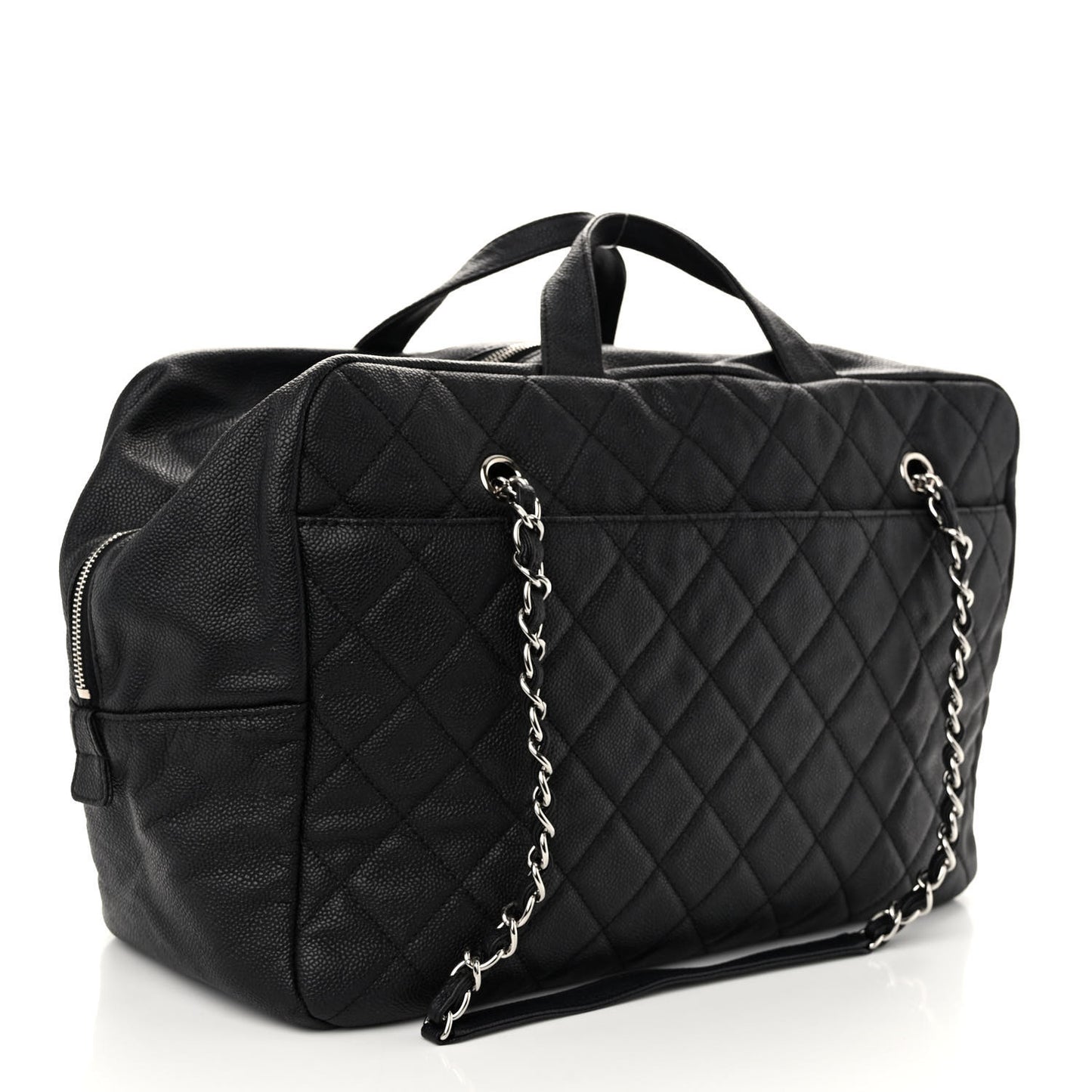 Caviar Quilted Large Travel Flap Tote Black Black