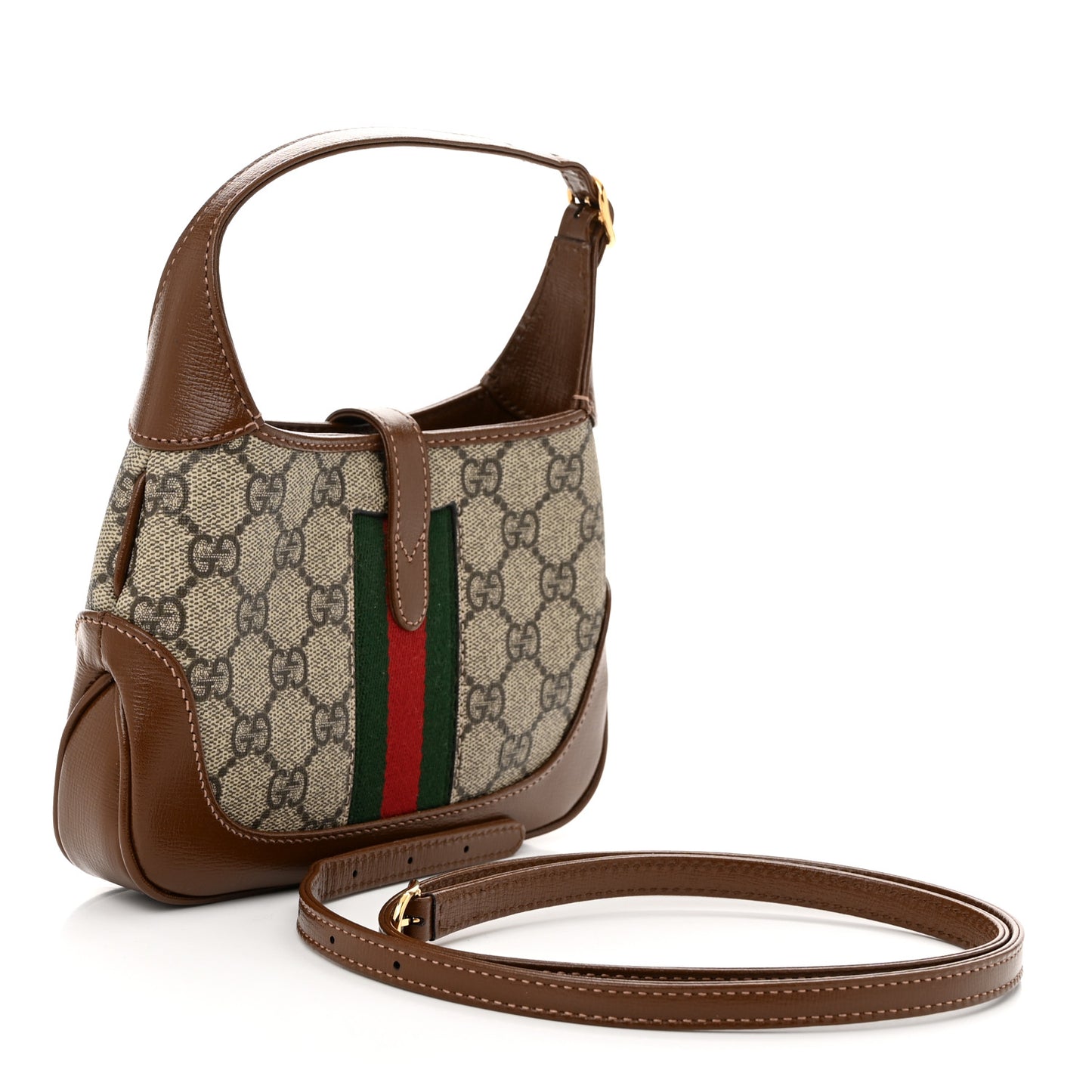 GG Supreme Monogram Azalea Calfskin Web Mini Jackie 1961 Hobo Beige Ebony Brown Sugar
