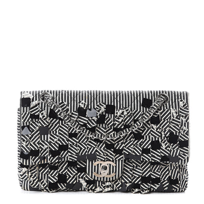 Chanel Canvas Sequin Stripe Medium Double Flap Black White 1 of 8