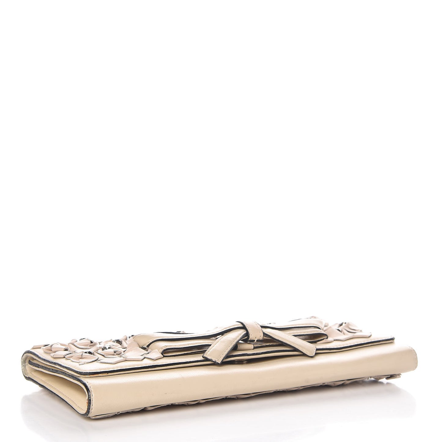 Vitello Glam Flower Crystal Bow Clutch Nude