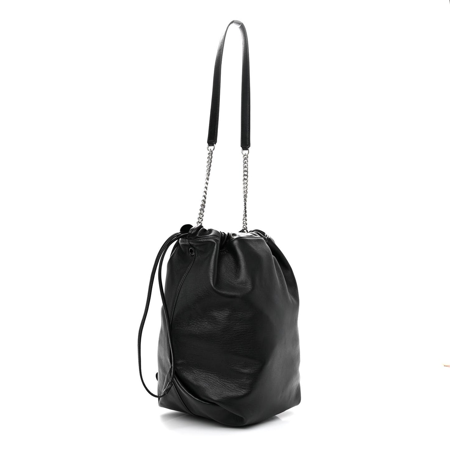 Lambskin Teddy Drawstring Bag Black