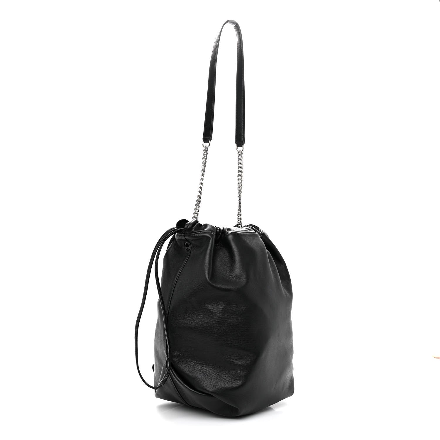 Saint Laurent Lambskin Teddy Drawstring Bag Black 3 of 11