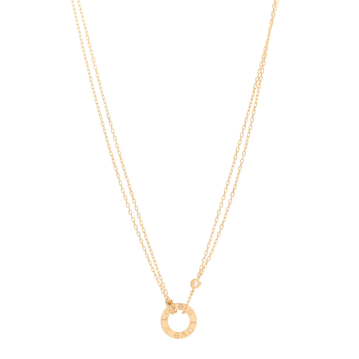 Cartier 18K Yellow Gold 2 Diamond LOVE Necklace 1 of 4