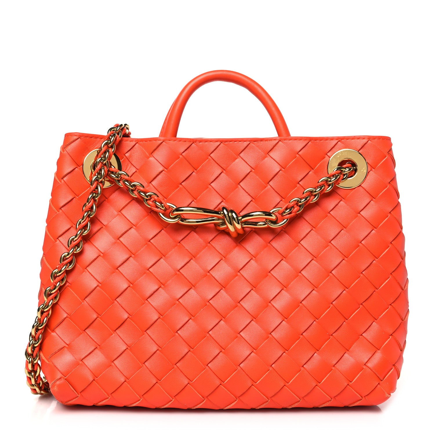 Bottega Veneta Nappa Intrecciato Small Andiamo With Chain Shoulder Bag Orange 1 of 9