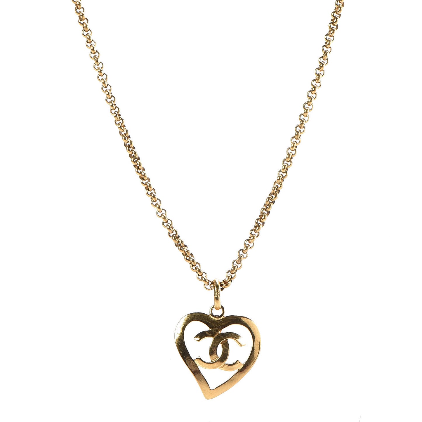 CC Heart Chain Pendant Necklace Gold