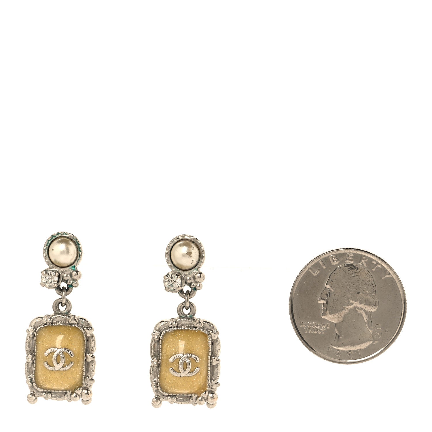 Chanel Gripoix Poured Glass Square CC Drop Earrings Green 2 of 6