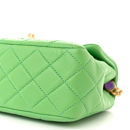 Chanel Lambskin Resin Quilted Mini Pearl Samba Square Flap Green 10 of 10