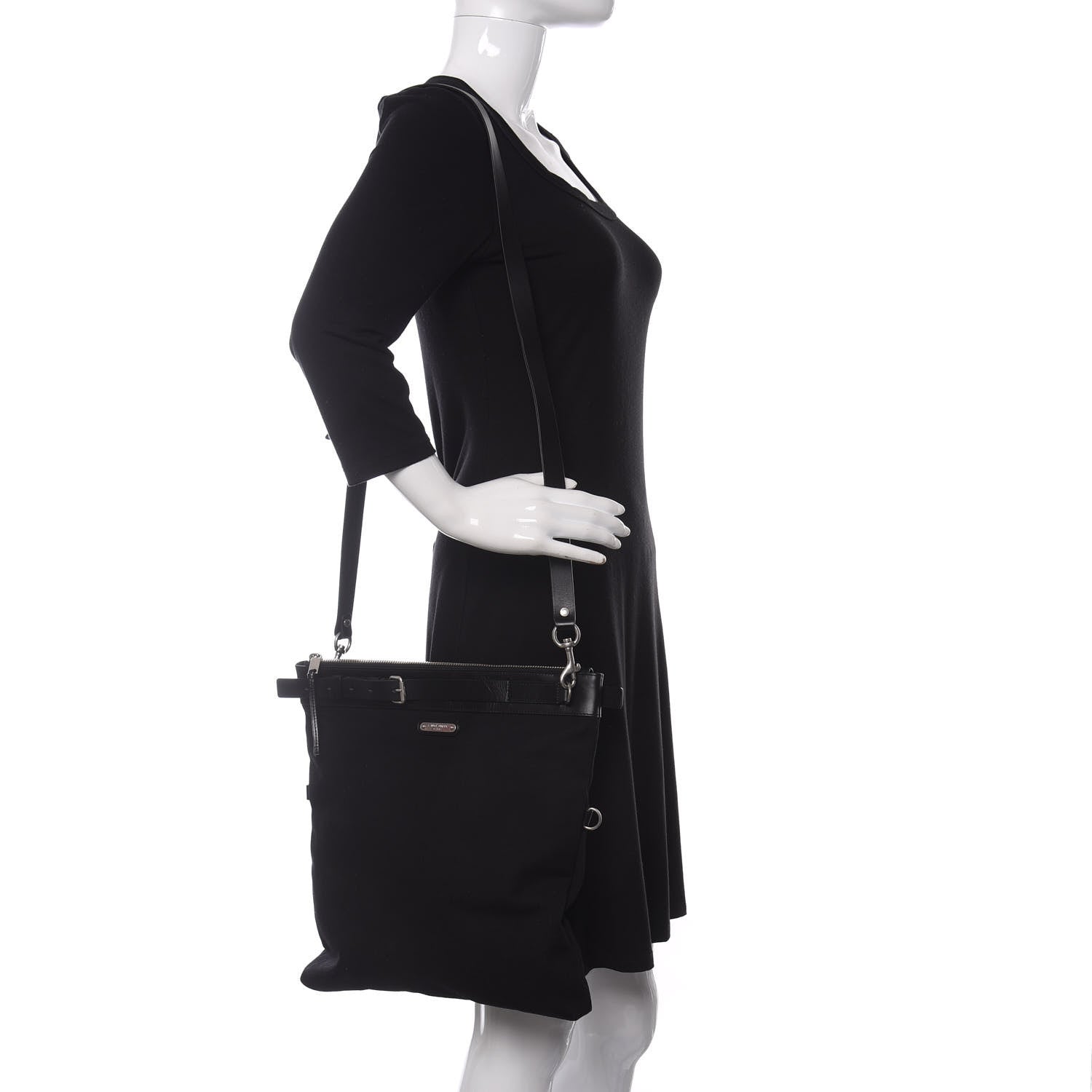 Saint Laurent Canvas Calfskin Belted Flat Messenger Bag Black 2 of 10