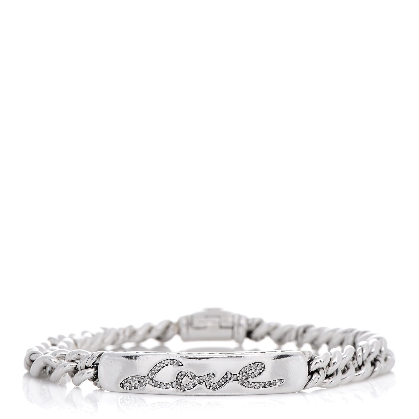 Sterling Silver Diamond 7mm Petite Pave Curb Link Love ID Bracelet