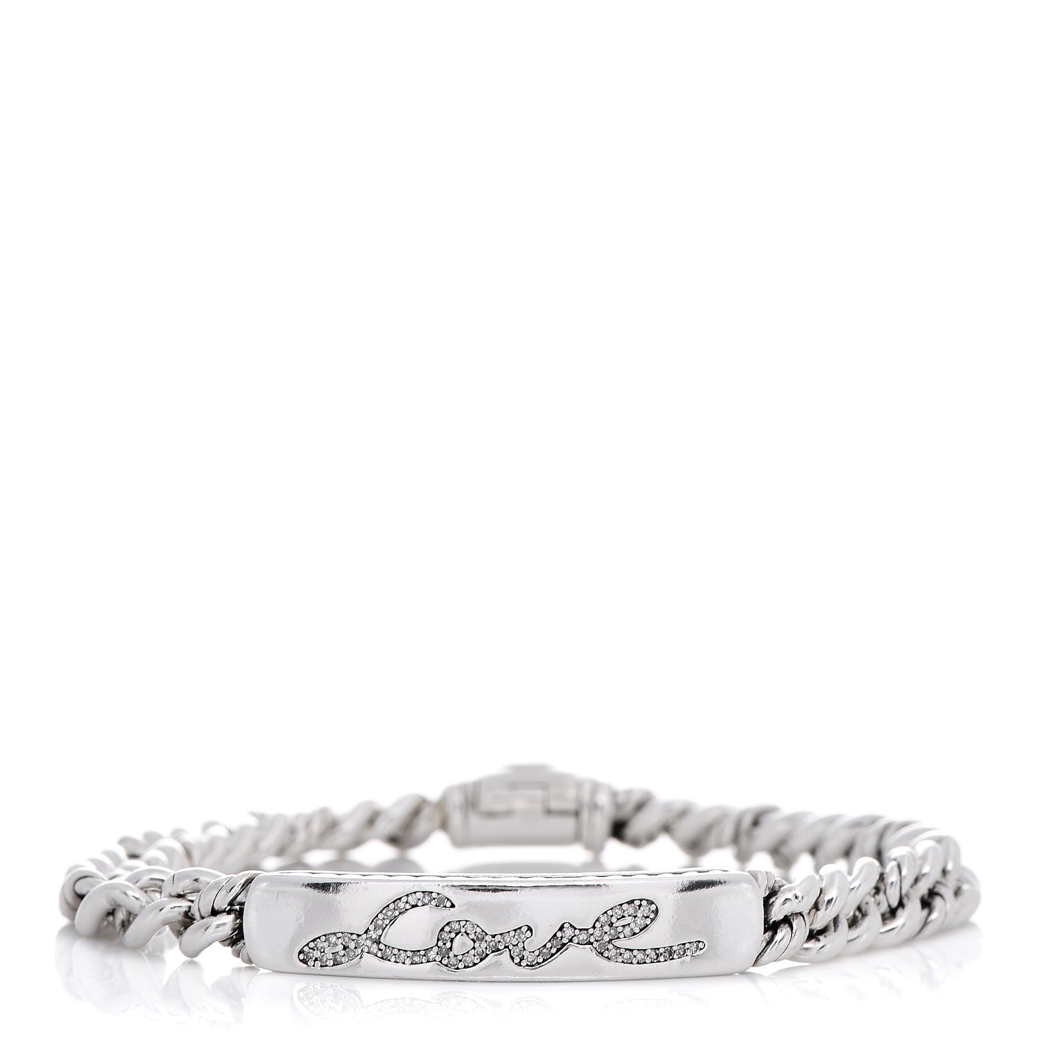 David Yurman Sterling Silver Diamond 7mm Petite Pave Curb Link Love ID Bracelet 1 of 4