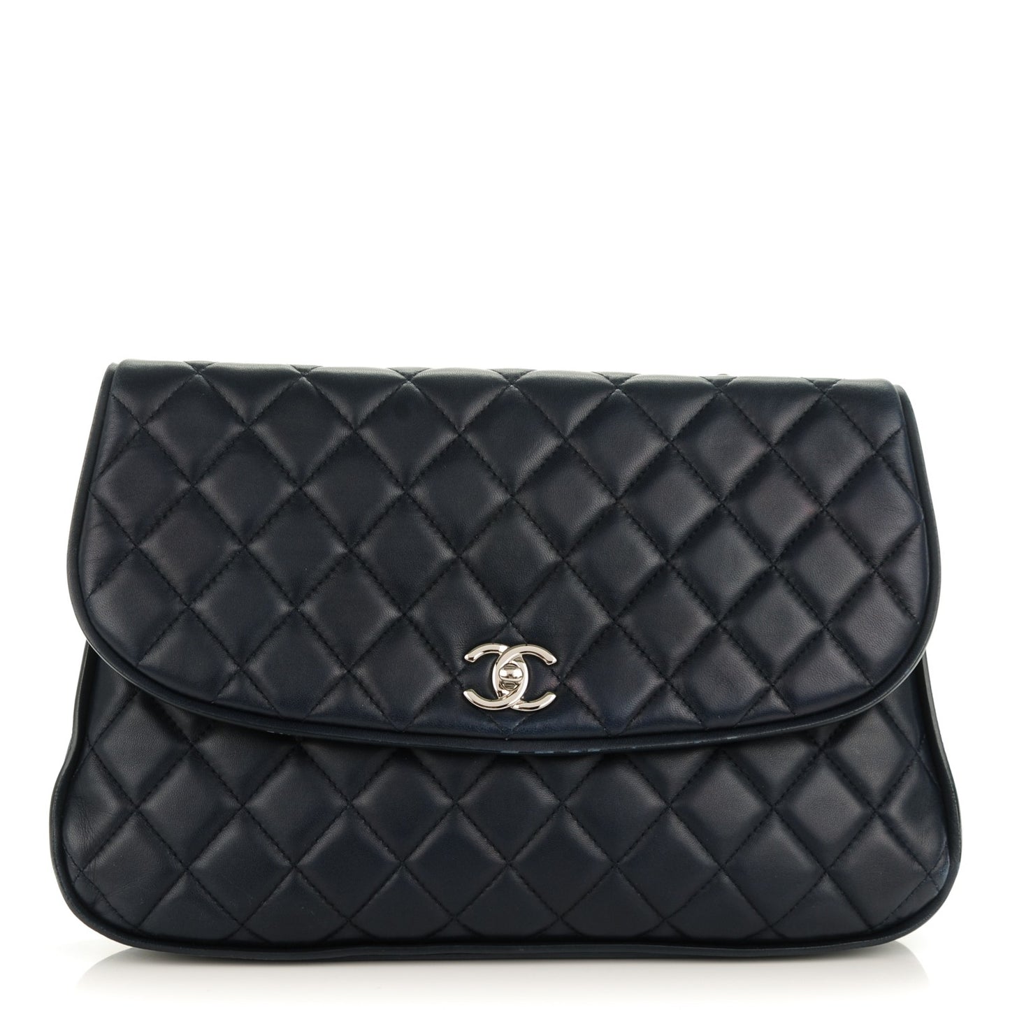 Lambskin Quilted Large Pagode Piping Flap Dark Navy Blue