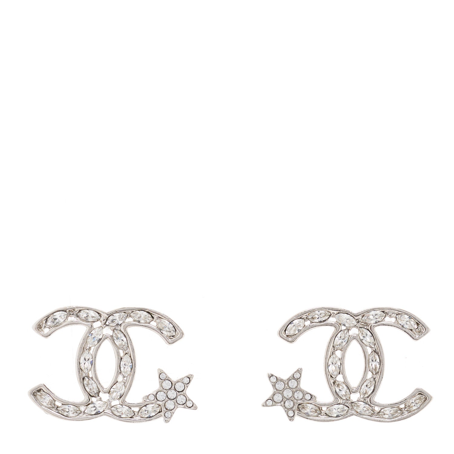 Chanel Crystal CC Starfall Earrings Silver 1 of 5