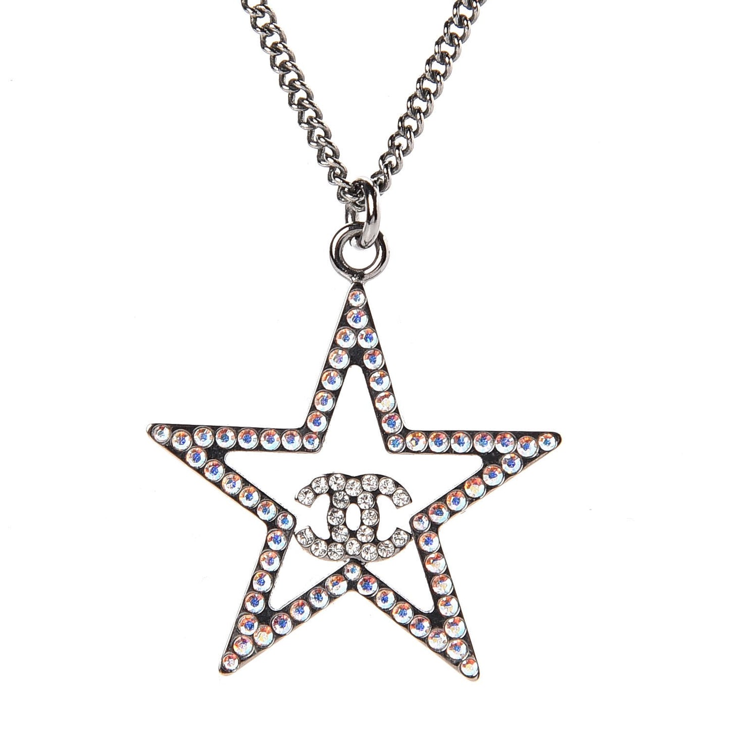Ruthenium Crystal Star CC Necklace Iridescent Pink