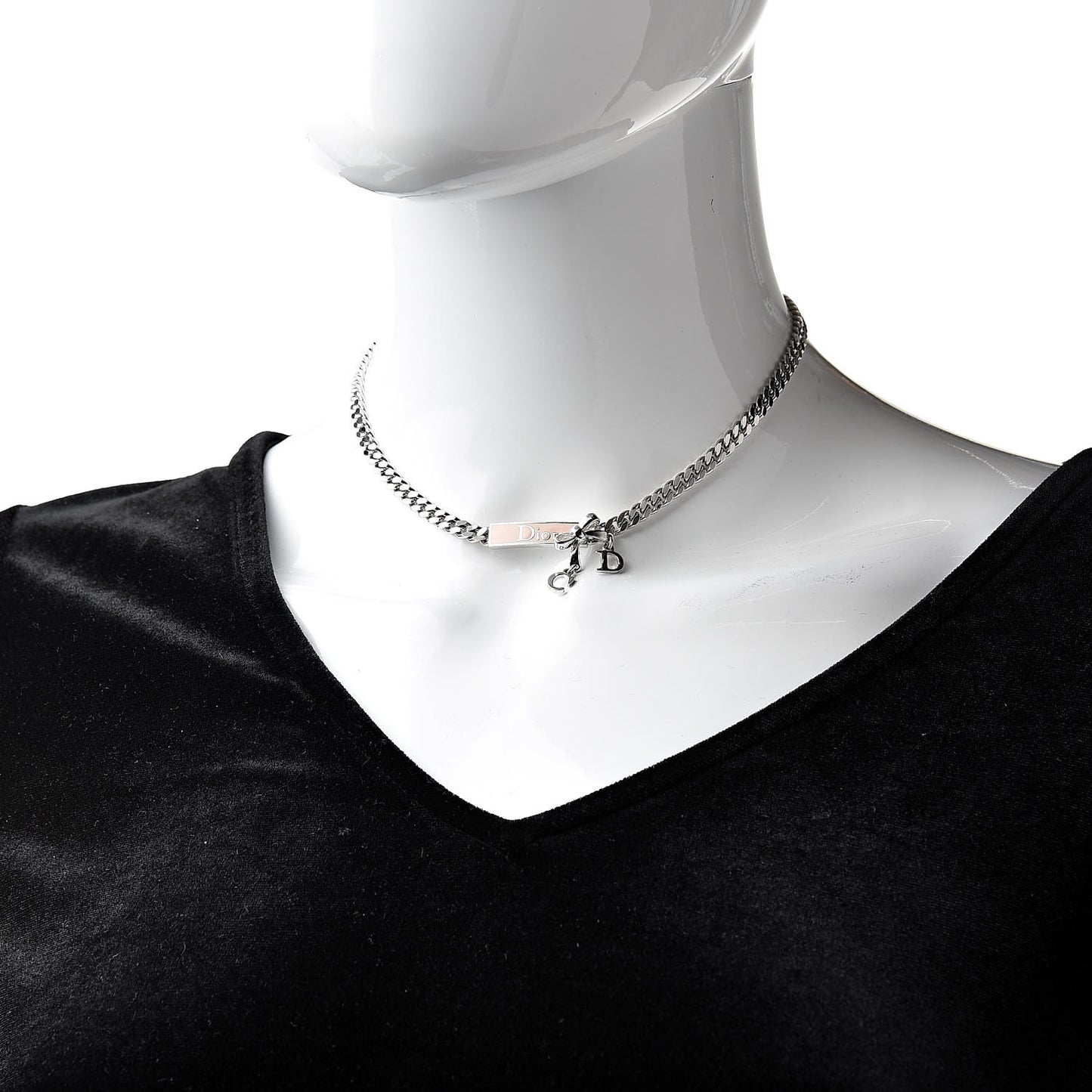 Enamel Bow Short Necklace Silver Pink