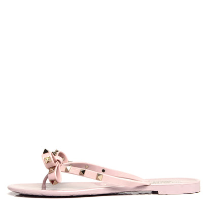Valentino Garavani PVC Jelly Rockstud Bow Thong Sandals 40 Water Rose 1 of 10