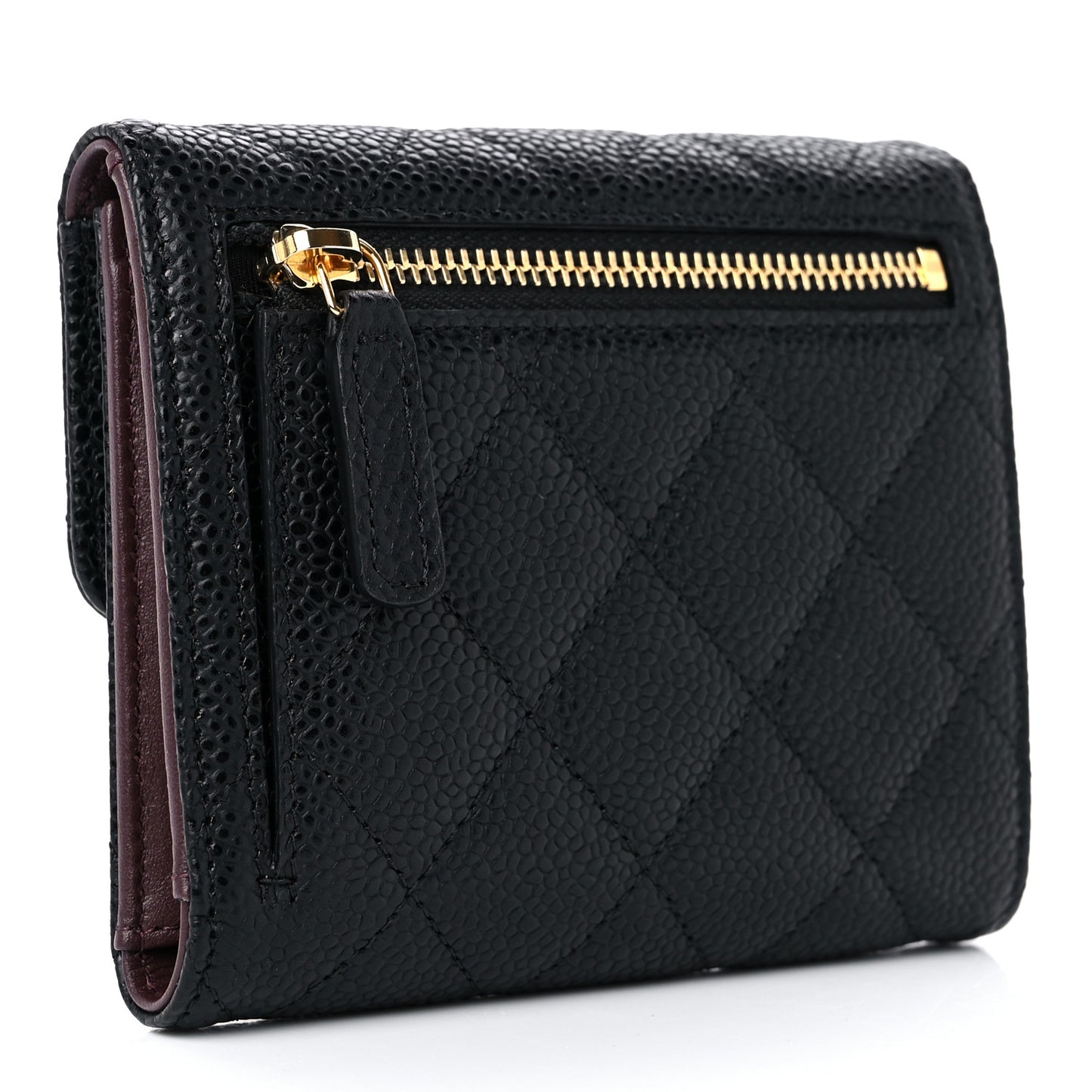 Caviar Quilted Compact Flap Wallet Black