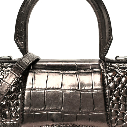 Balenciaga Metallic Shiny Calfskin Crocodile Embossed Hourglass Top Handle Bag XS Dark Bronze 9 of 11