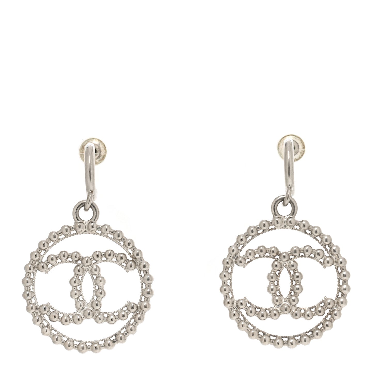 Metal Bead Round CC Drop Earrings Silver