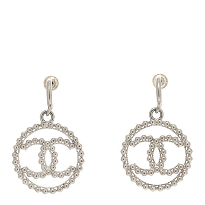Chanel Metal Bead Round CC Drop Earrings Silver 1 of 5
