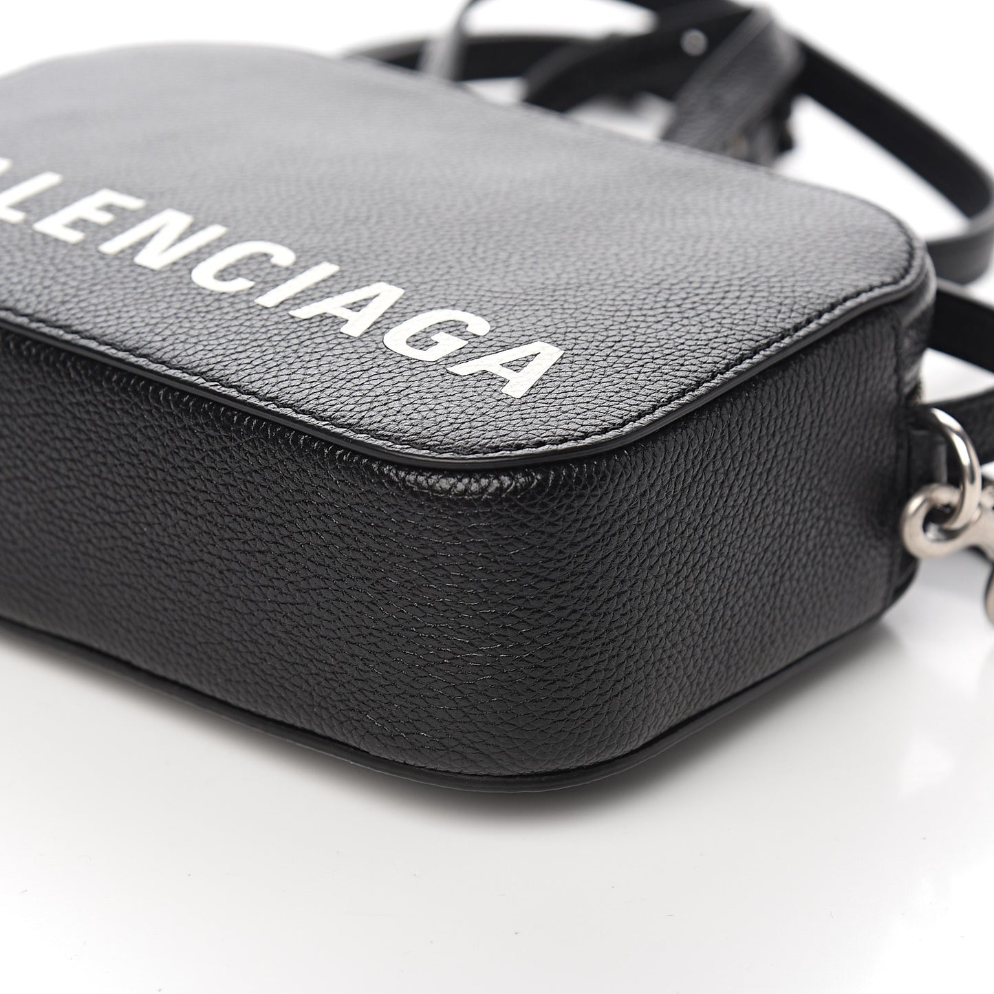 Grained Calfskin Logo XS Ville Top Handle Camera Bag Black White