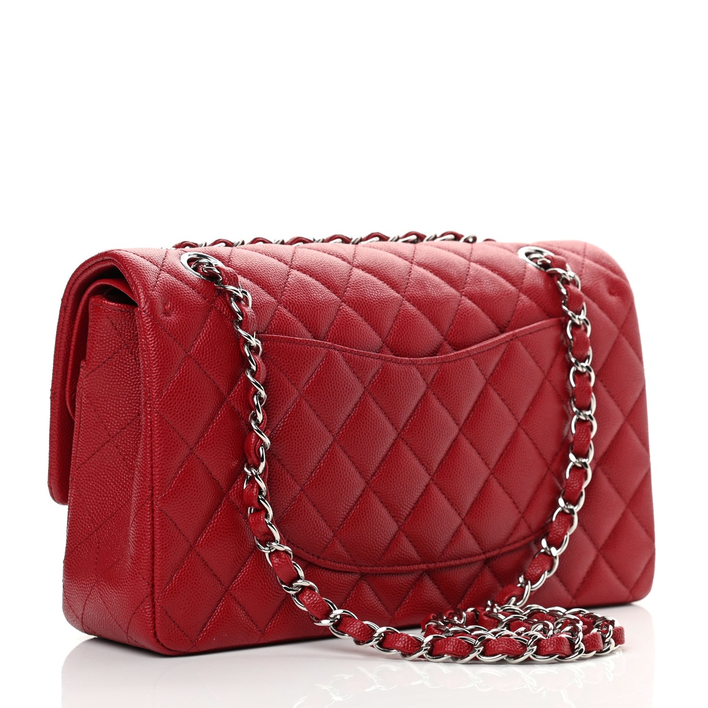 Caviar Quilted Medium Double Flap Red