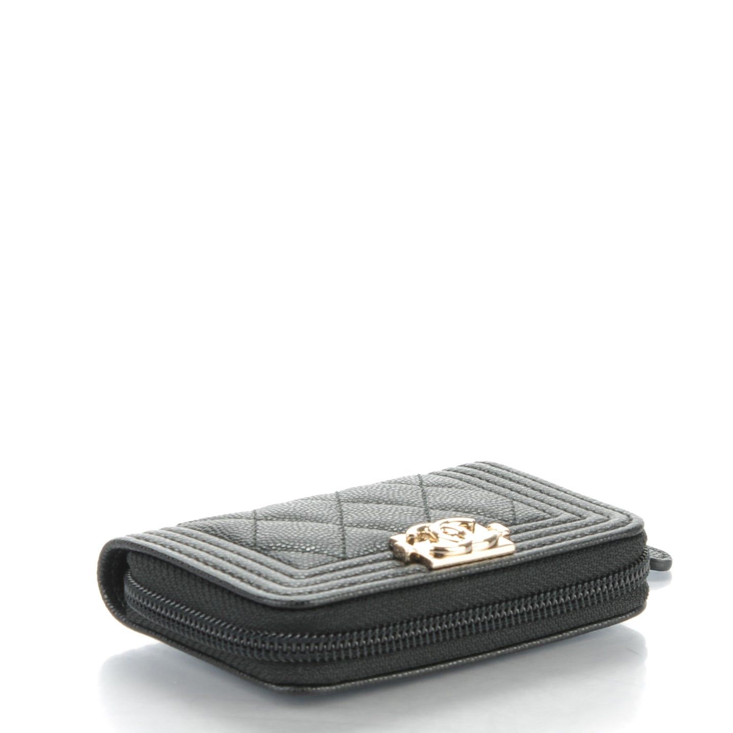 Caviar Quilted Boy Zip Around Coin Purse Wallet Black