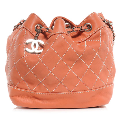 Chanel Lambskin Contrast Stitch Small Drawstring Tote Coral 1 of 7