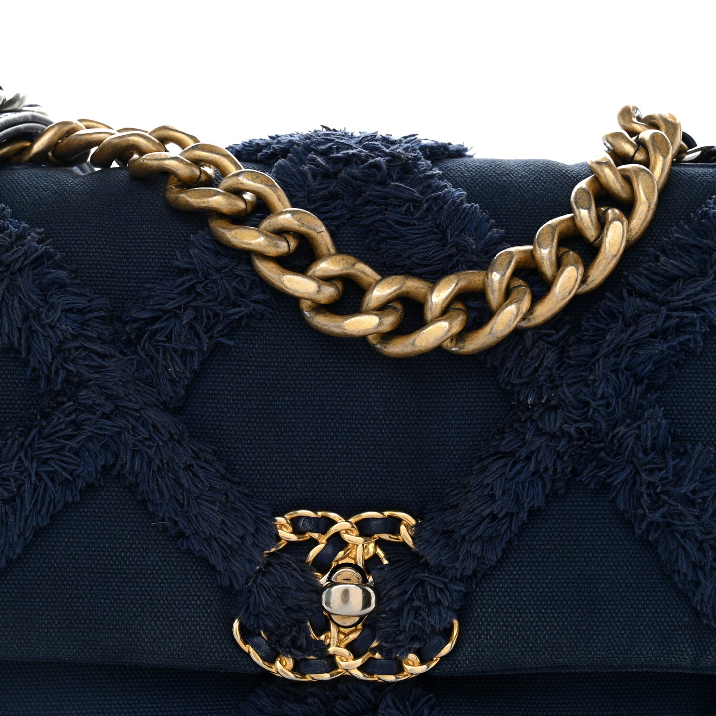 Cotton Canvas Quilted Medium Chanel 19 Flap Navy Blue
